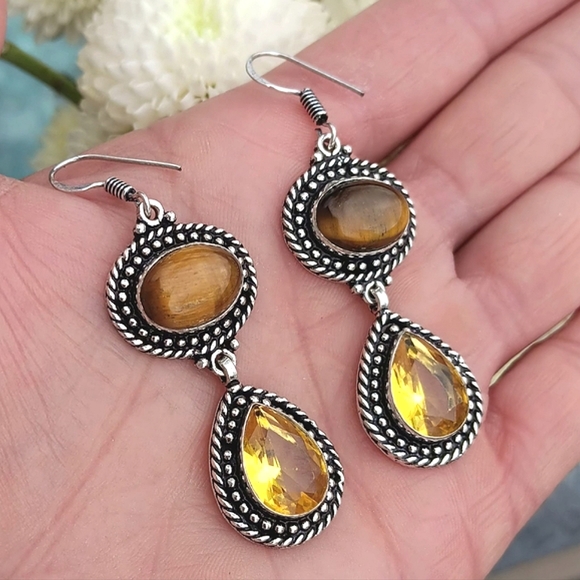 Larimar Inc Jewelry - 💛Tigers Eye Citrine Gemstone Sterling Silver Earrings